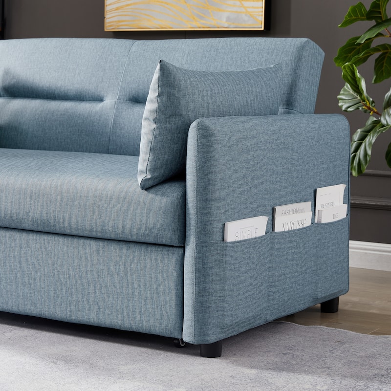 57.1" Leather Fabric Multifunctional Loveseat Sofa with Adjust Back